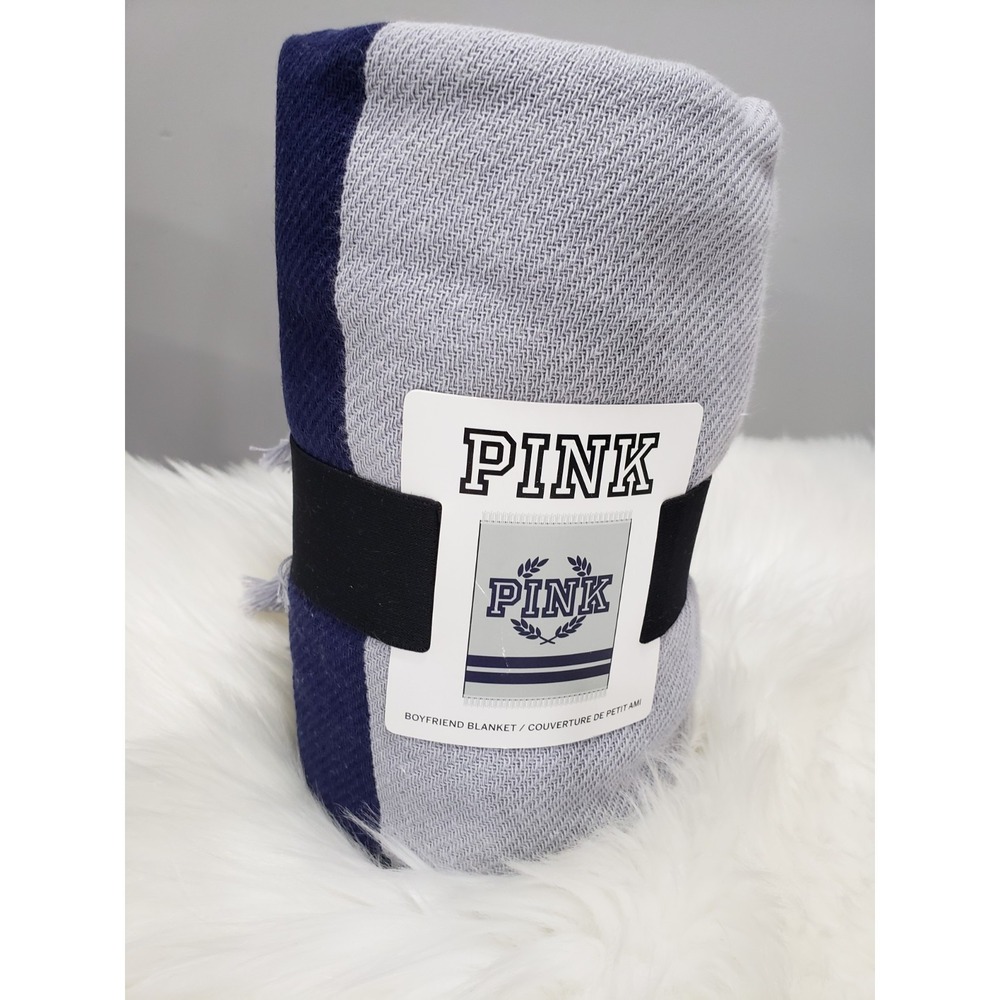 NEW Victorias Secret PINK Festival Beach Boyfriend Blanket Grey Navy Blue